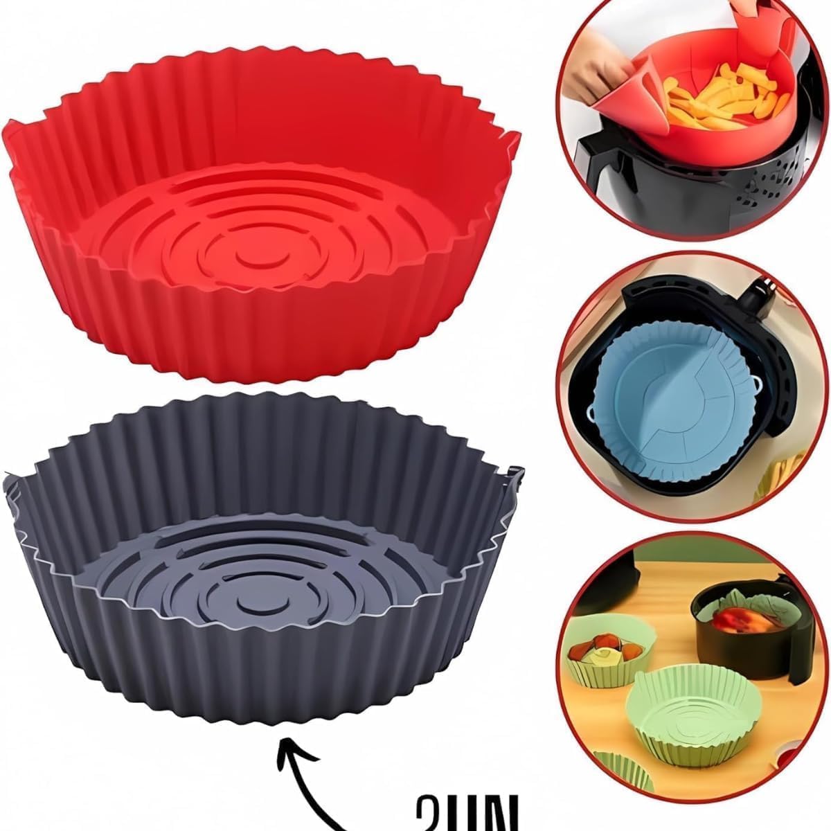 Kit 2 Formas De Silicone Antiaderente Para Air Fryer Forno