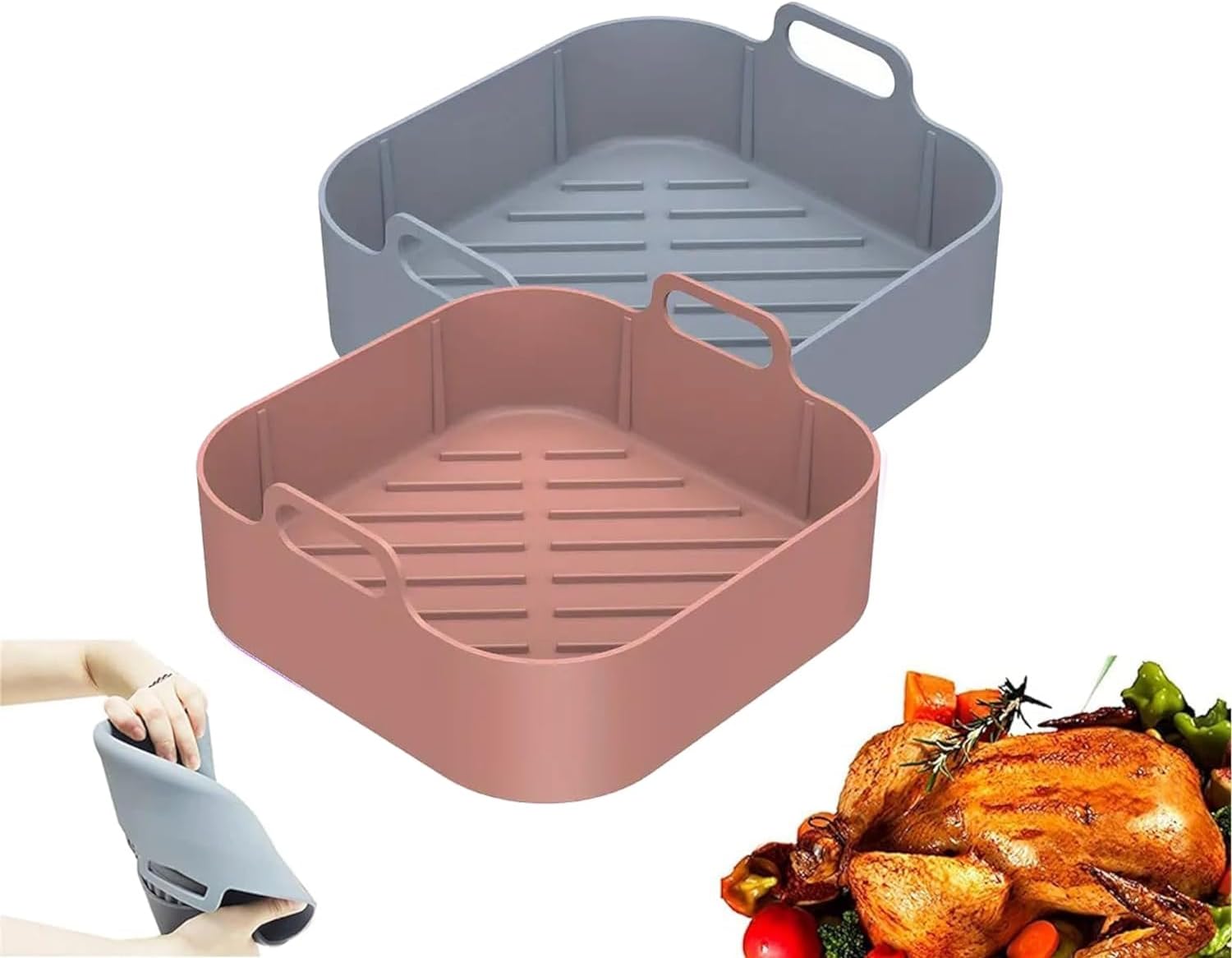 Kit 2 Formas de Silicone Quadrada para Air Fryer Antiaderente