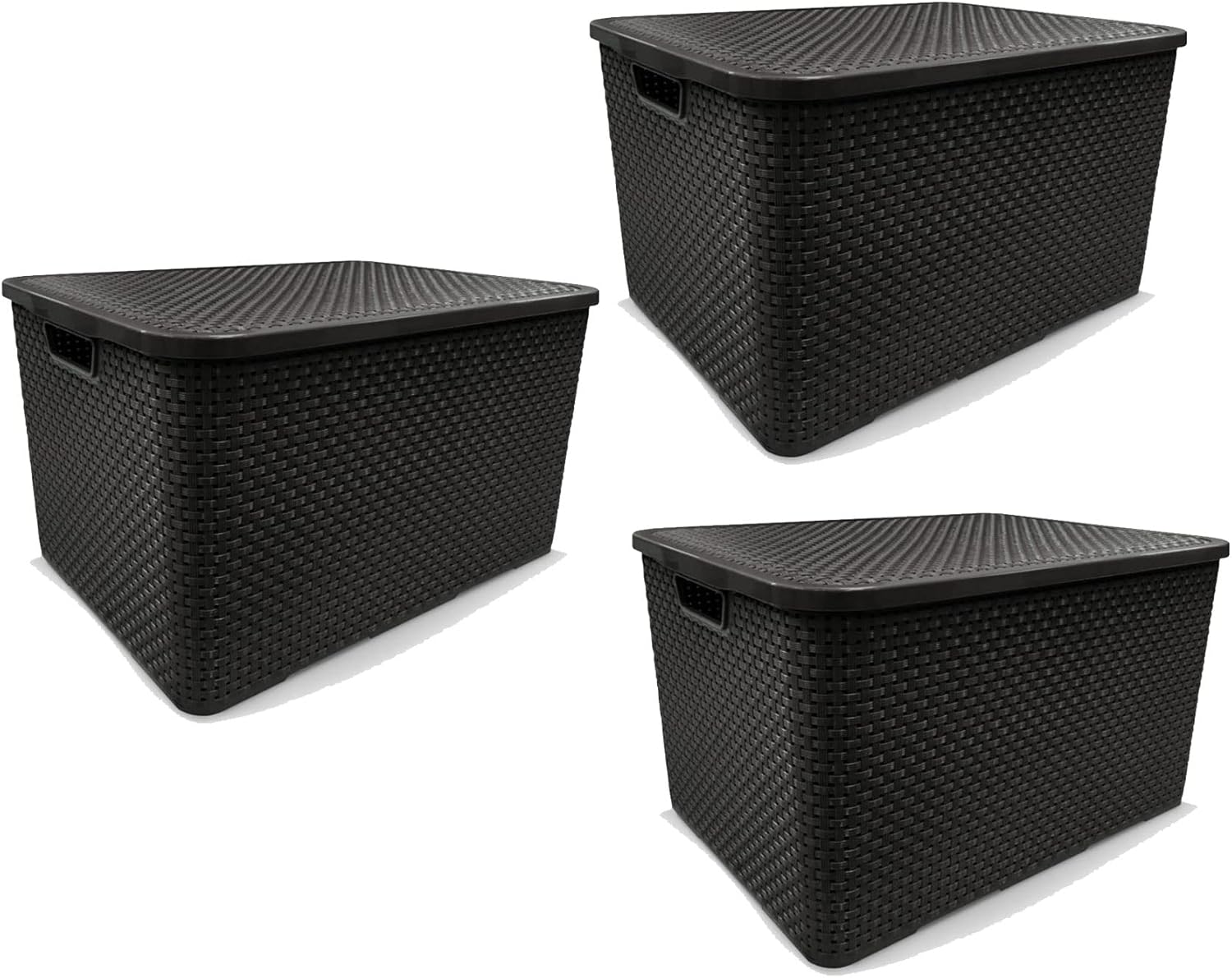 Kit 3 Caixas Organizadora Rattan Com Tampa 20 Litros Preto