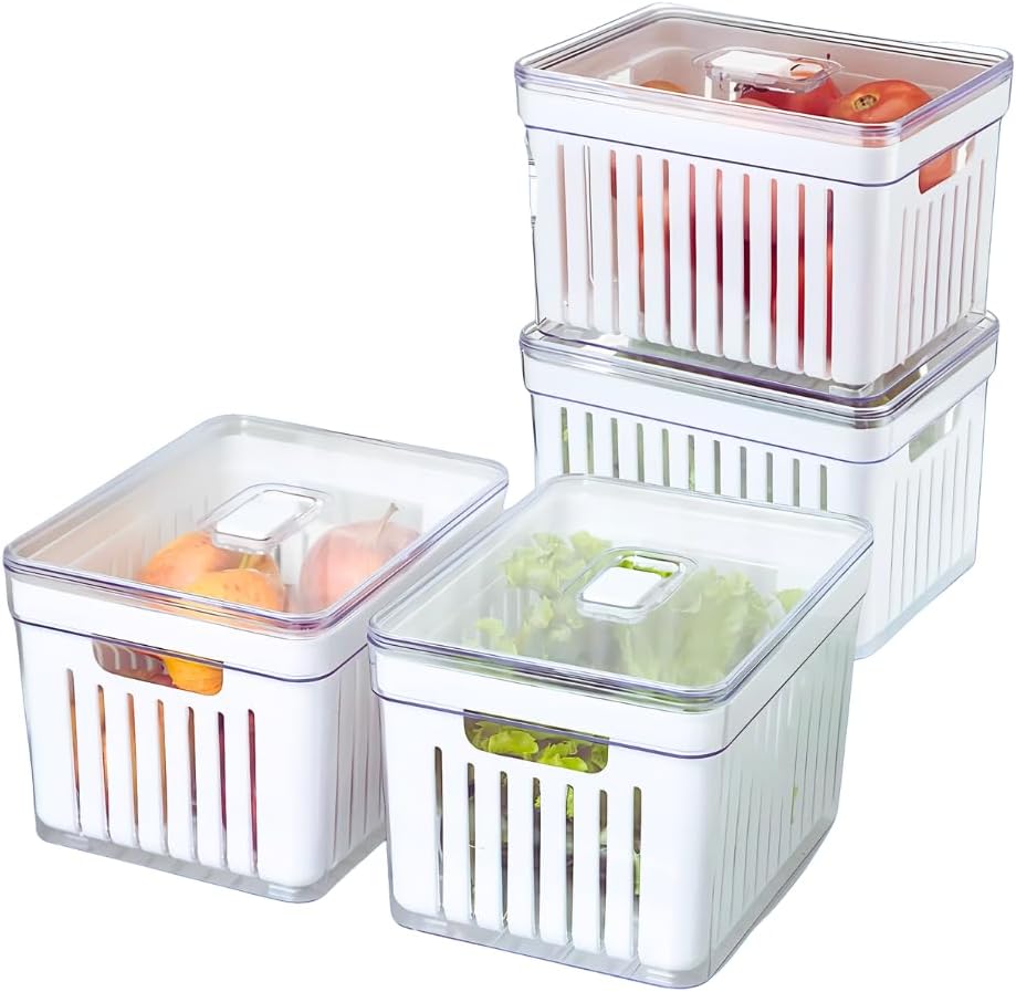 Kit 4 Organizadores Geladeira Armario Cozinha 22 Litros Alimentos Vegetais