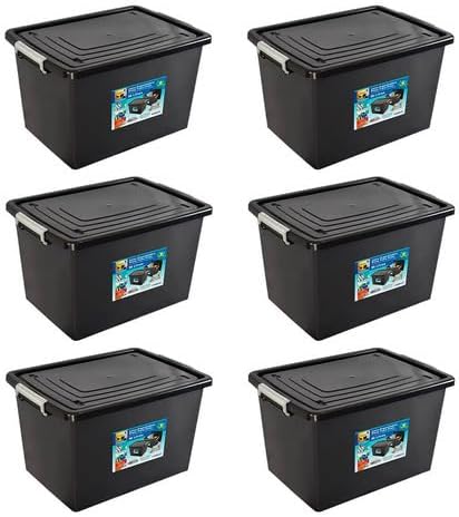 Kit 6 Caixas Organizadoras 56 Litros CTampa e Trava Preta