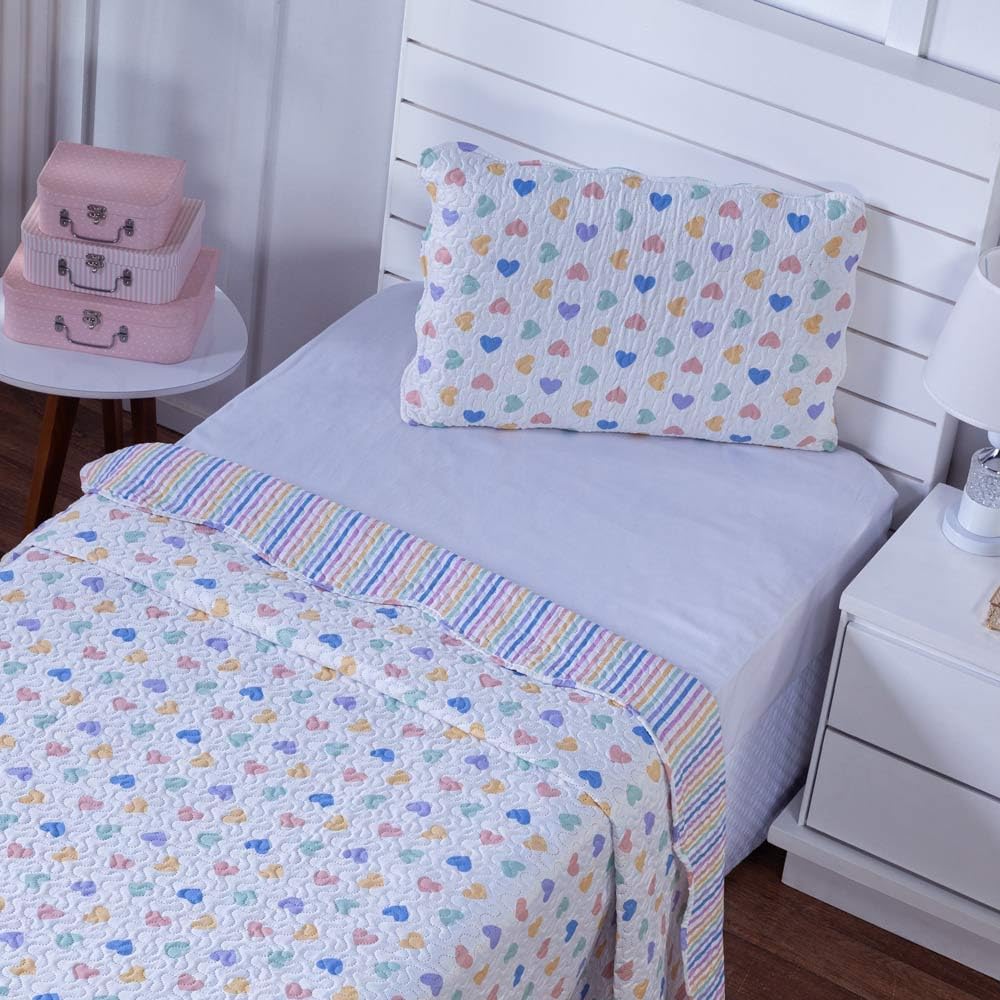 Kit Colcha Bouti Cobre Leito Solteiro Infantil Dupla Face Estampado