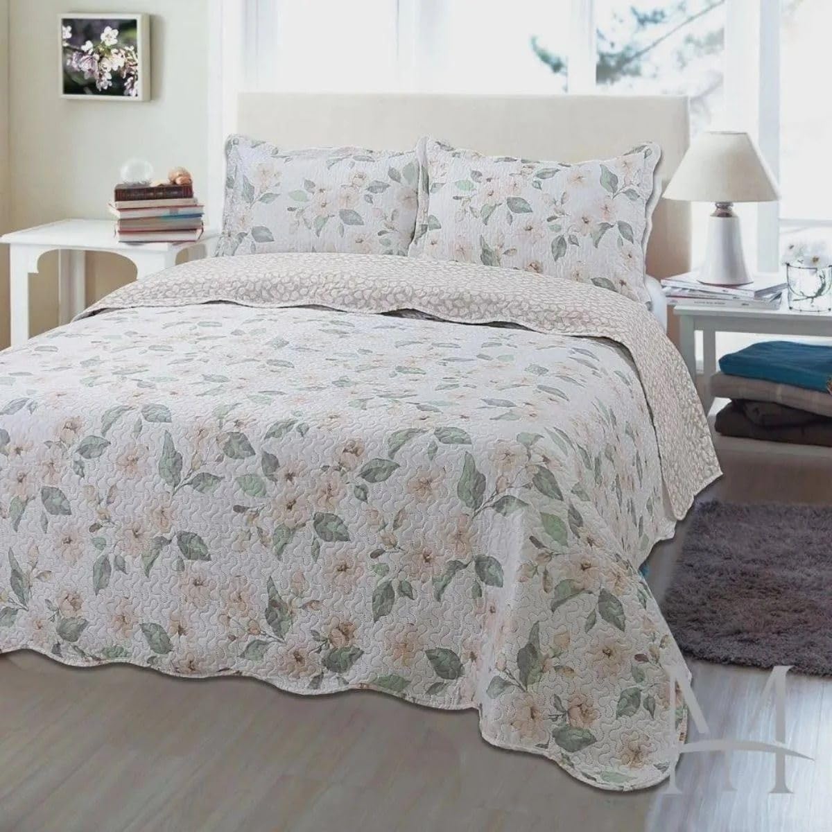 Kit Colcha Cobre Leito Super King Mariana Floral