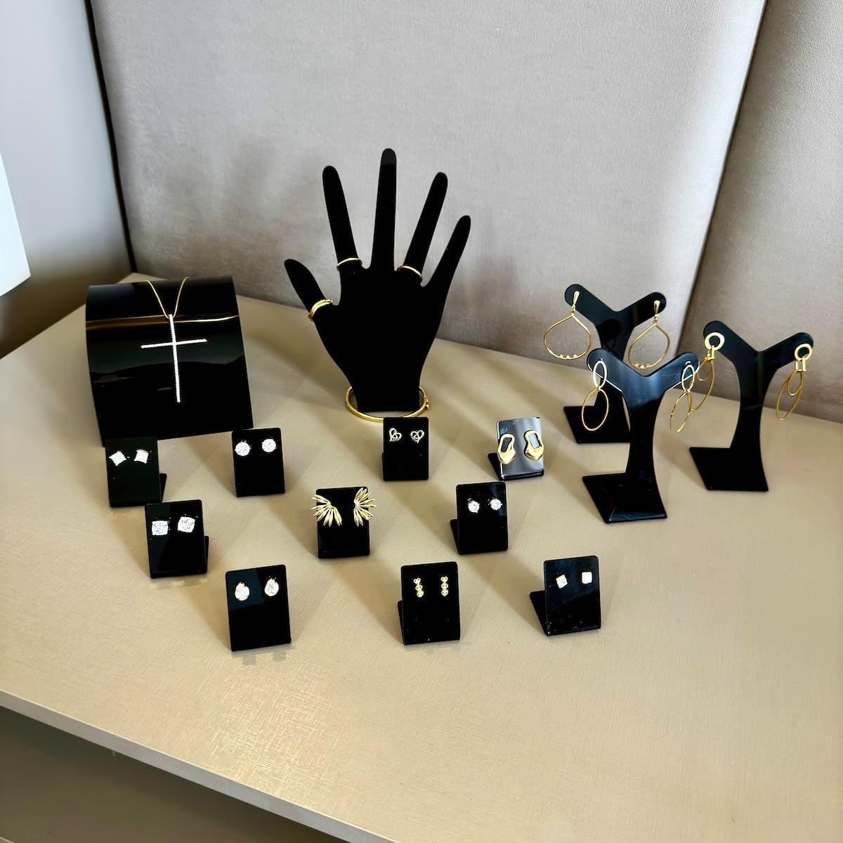 Kit Expositores Display Completo Joias Anel Bijuteria 15 Pcs Preto