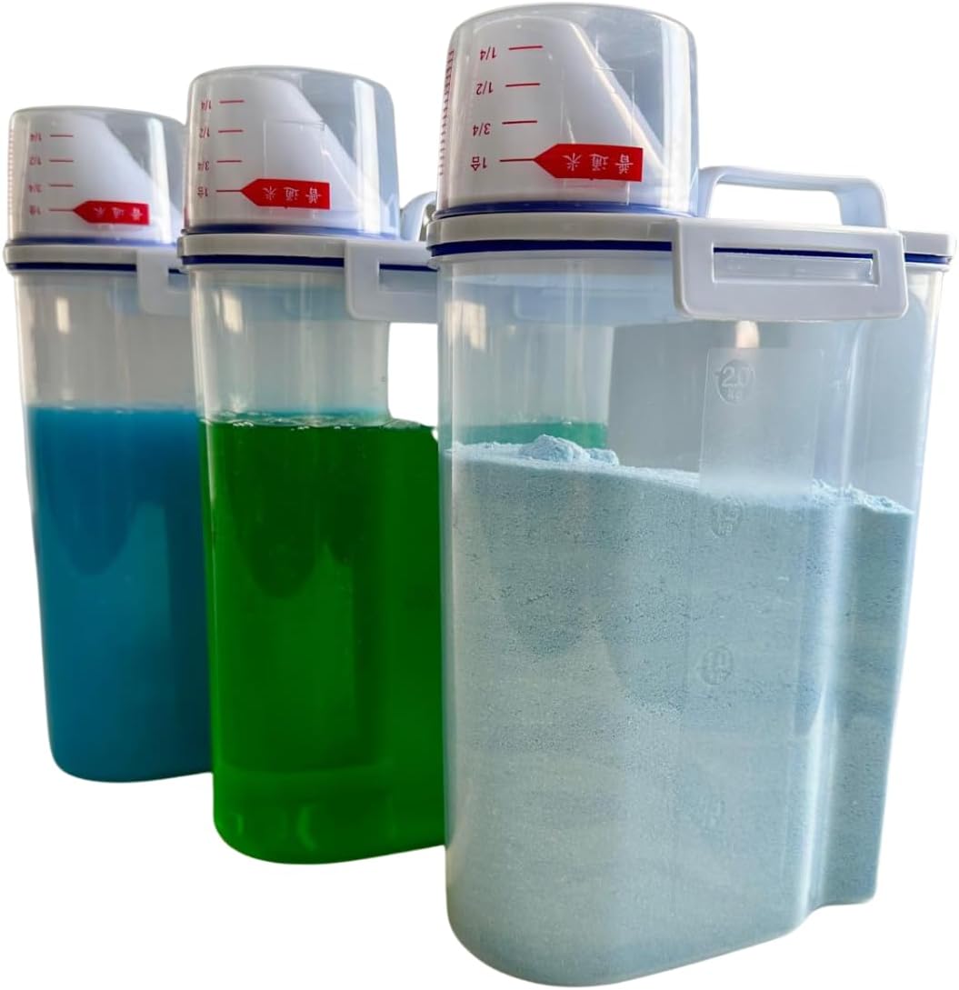 Kit Lavanderia com 3 Potes Hermeticos – Acompanha Copo Medidor