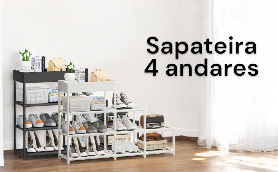 sapateira 4 andares; organizador de sapatos; sapateira multiuso; armazenamento de calçados;