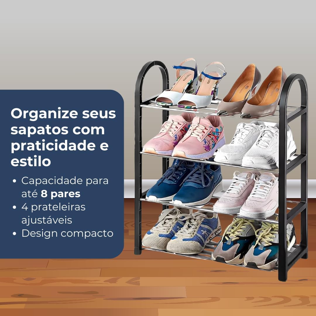 Sapateira Prateleira Organizadora de Sapatos – 4 Prateleiras Capacidade para