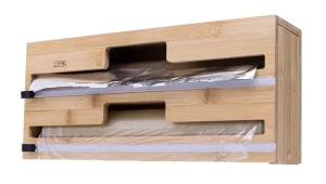 Suporte de Parede 2 em 1 para Papel Alumínio e Plástico Filme em Bambu