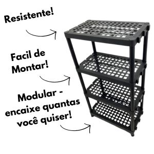 Estante Plástica Multiuso 3 Prateleiras Reforçada Preta