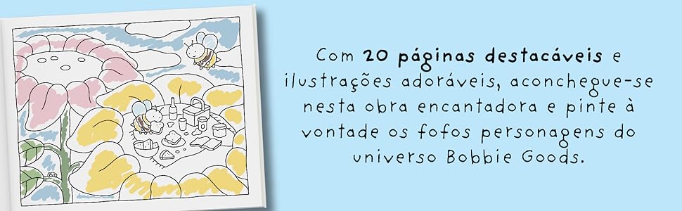  Com 20 páginas destacáveis e ilustrações adoráveis, aconchegue-se e pinte o universo Bobbie Goods.