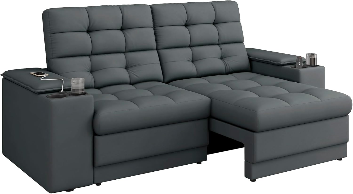 1748710955 395 Sofa Confort Premium 170m Assento RetratilReclinavel porta copos e USB