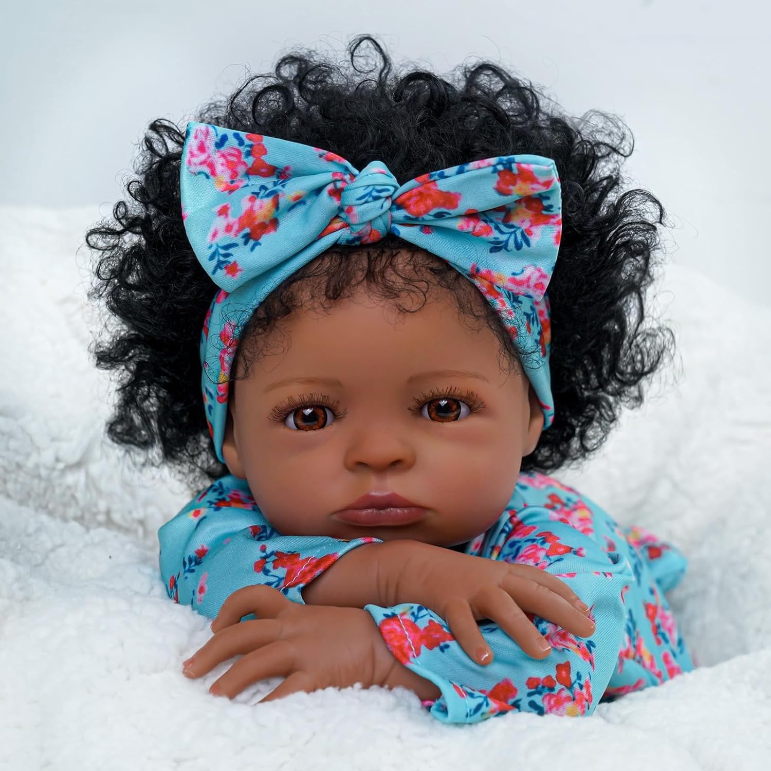 Brastoy Bebe Reborn Boneca Realistic de Silicone Menina Negra Cabelos