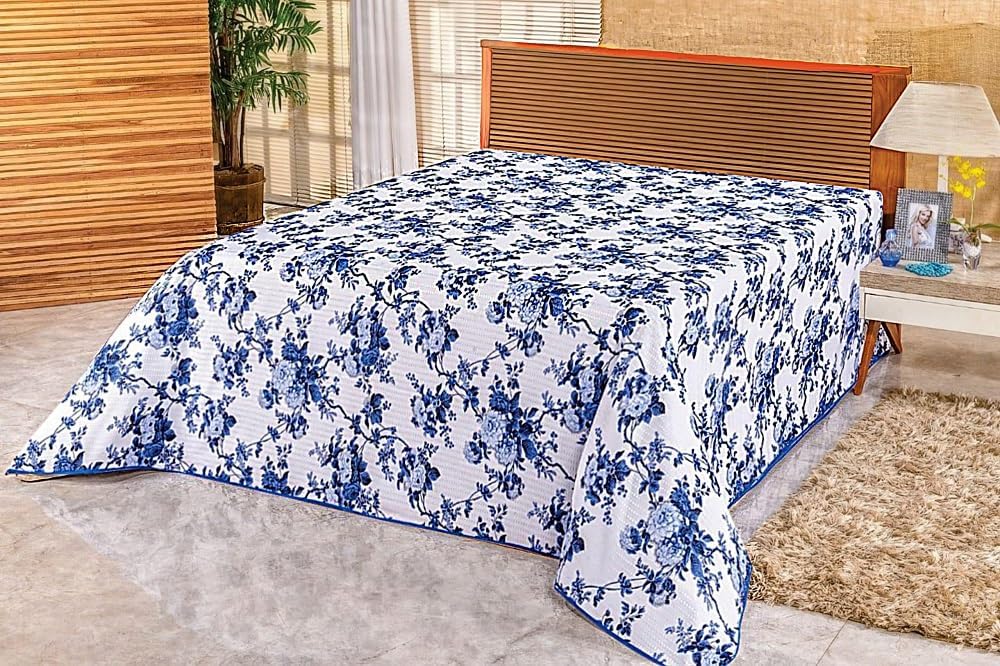 Cobre Leito Colcha Avulso Piquet Algodao Azul Cama Casal Queen
