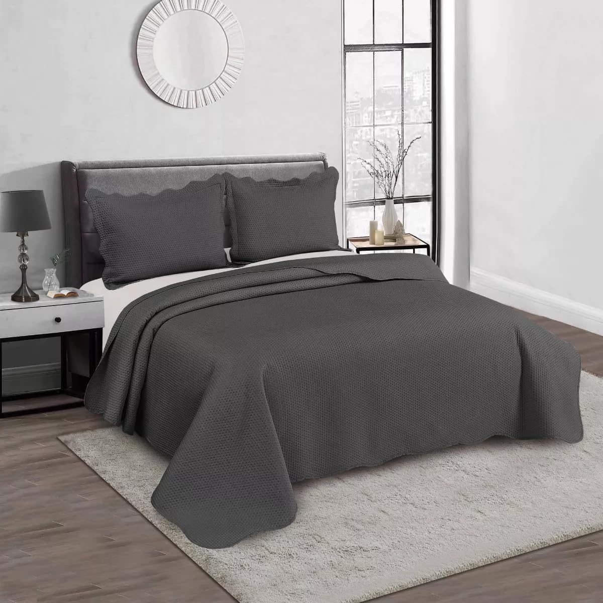 Colcha Kit Cobre Leito Bullet Camesa Casal 220x240cm Chumbo