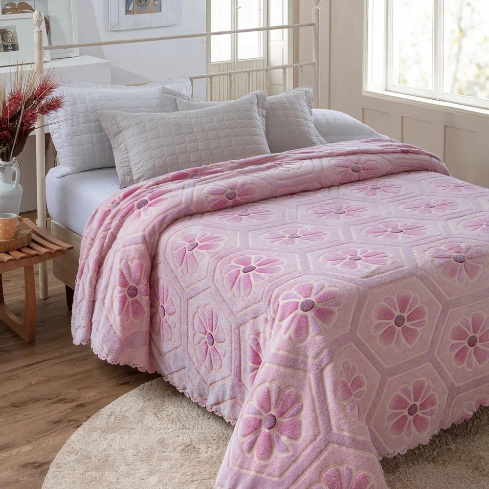 Colcha Queen Aveludada com Relevo LAmore 240x260m Jolitex Rosa