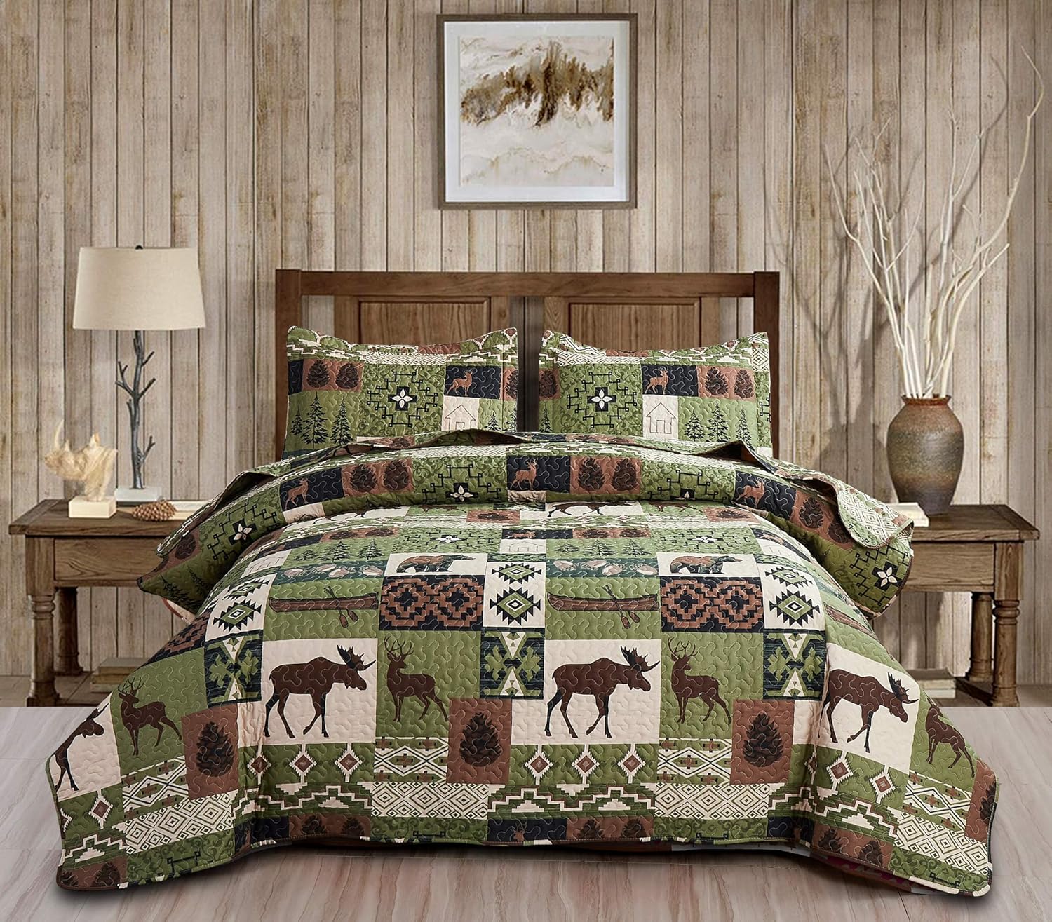 Conjunto de colcha rustica alce alce colcha king size floresta