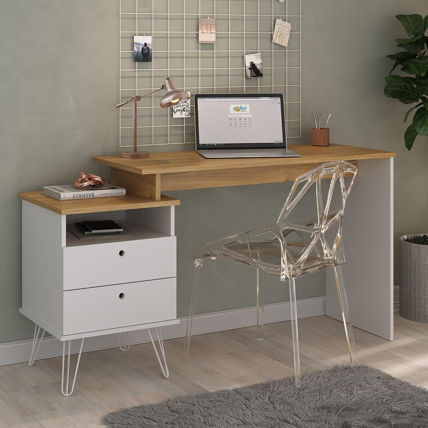 Escrivaninha com Regulagem Estilo Industrial Plus CarvalhoBranco