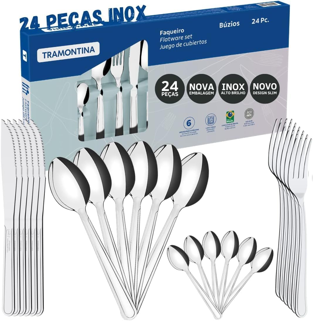Jogo de Talheres Faqueiro Inox 24 Pecas Buzios Tramontina