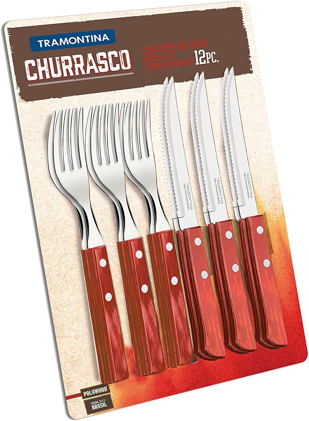 Jogo para Churrasco 12 Pecas Tramontina Vermelho POLYWOOD