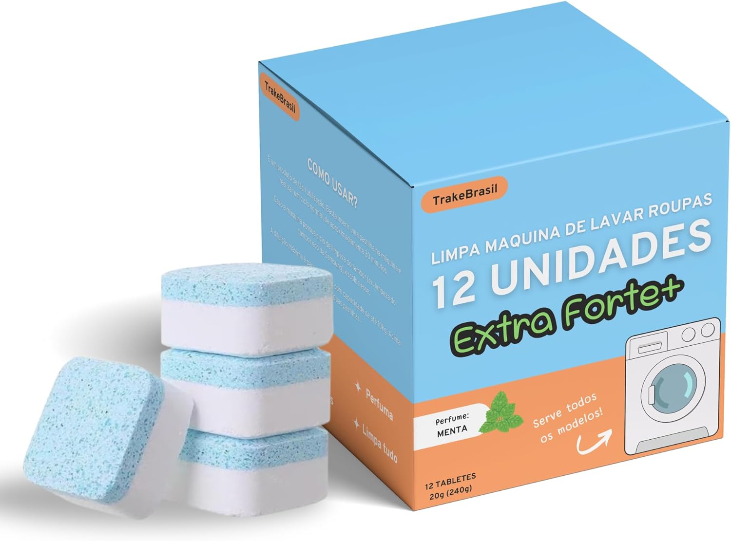 KIT 12 Pastilhas GRANDES para Limpeza de Maquinas de Lavar