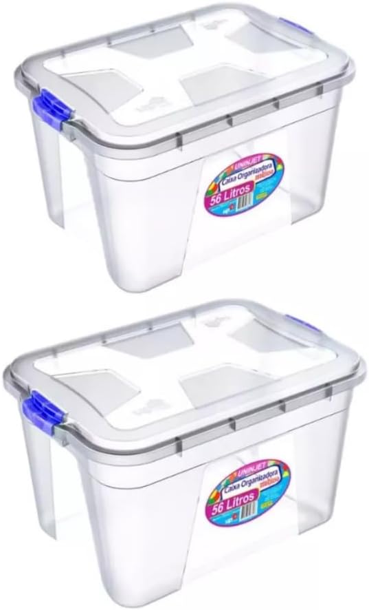 Kit 2 Caixas Organizadora Transparente Extra Grande 56 Litros com