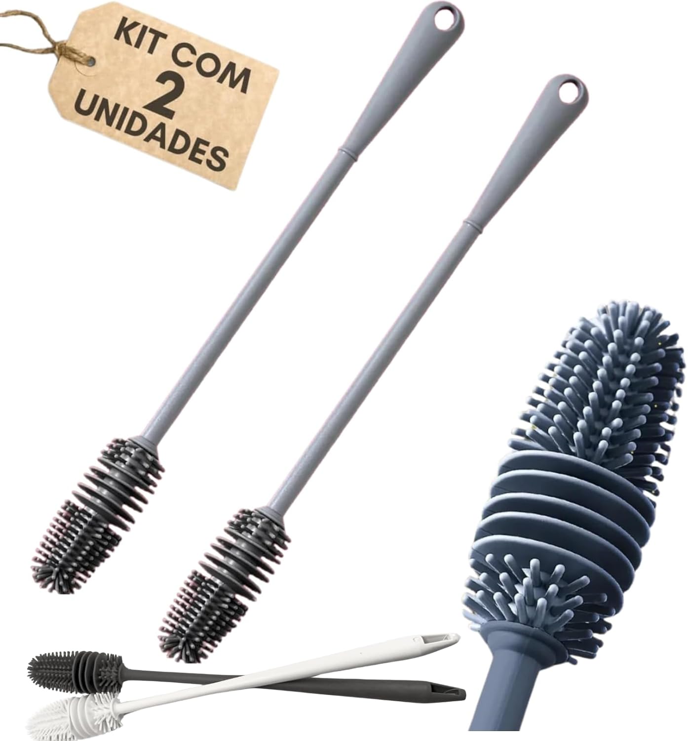 Kit 2 Escovas De Silicone Para Lavar Garrafa Mamadeira Copo