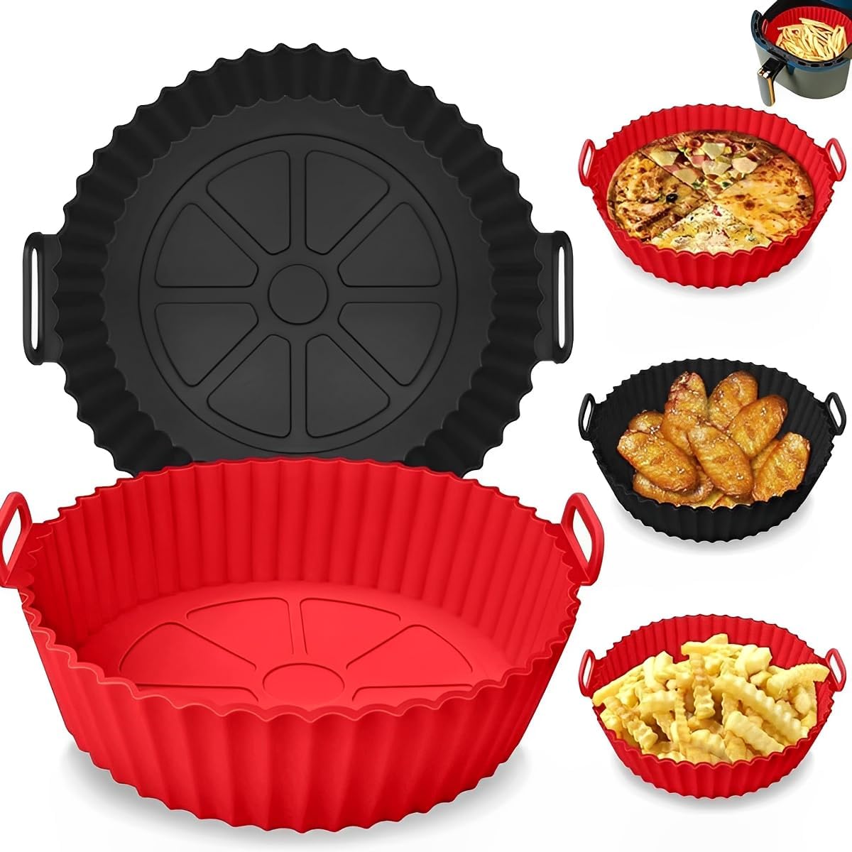 Kit 2 Formas Silicone Para Air Fryer Reutilizavel Antiaderente com