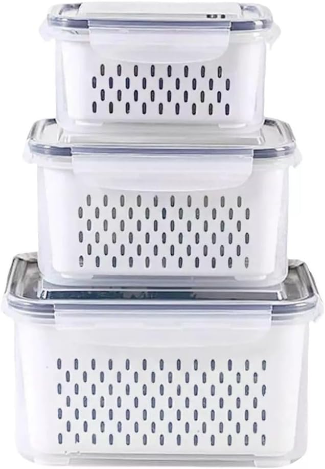 Kit 3 Potes Organizador de Geladeira Hermetico com Trava nas
