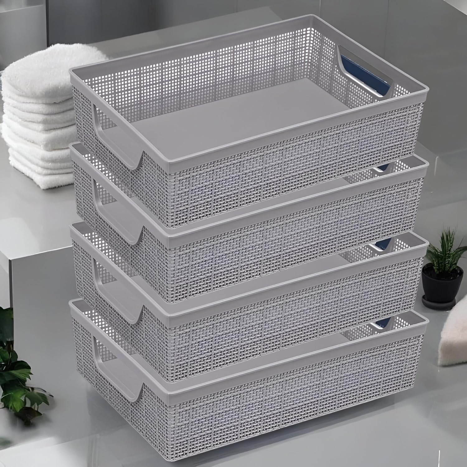 Kit 4 Cesto Organizador Plastico 52L com Design Juta –