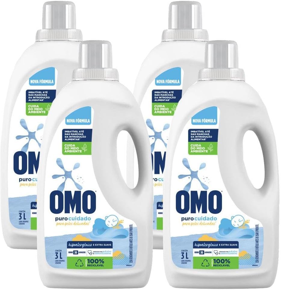 Kit 4 Lava Roupas Liquido Omo Puro Cuidado 3l