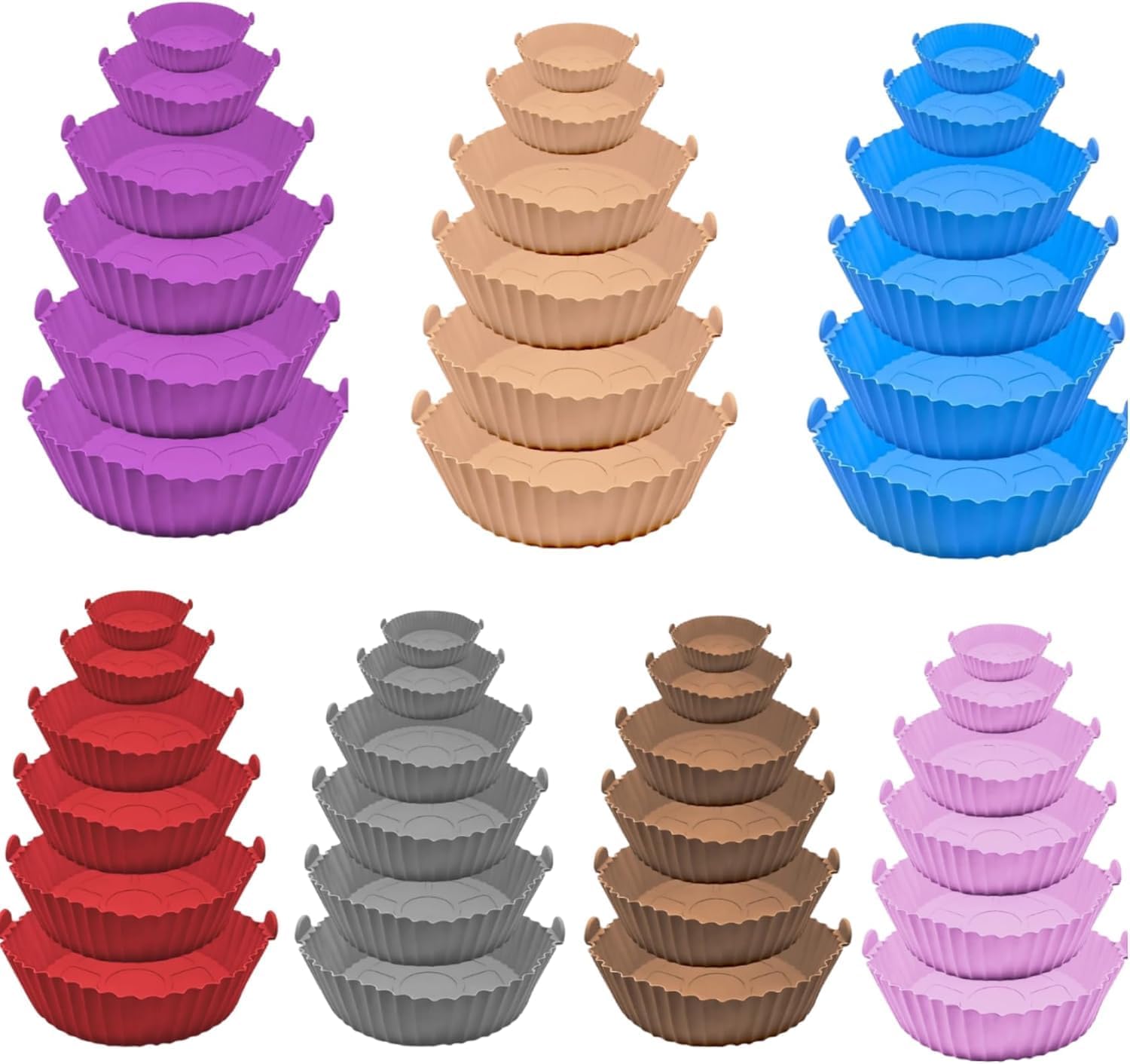 Kit 6 Cestas Redondas de Silicone Reutilizaveis Antiaderentes com Alca