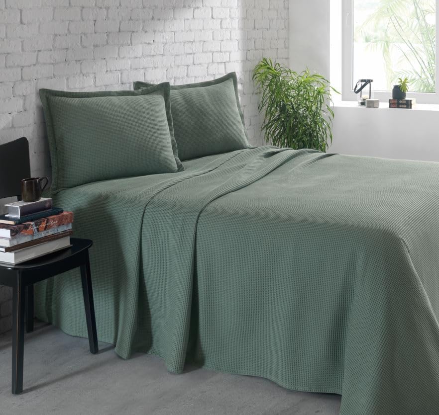 Kit Colcha Casal Piquet Liso Verde Dohler
