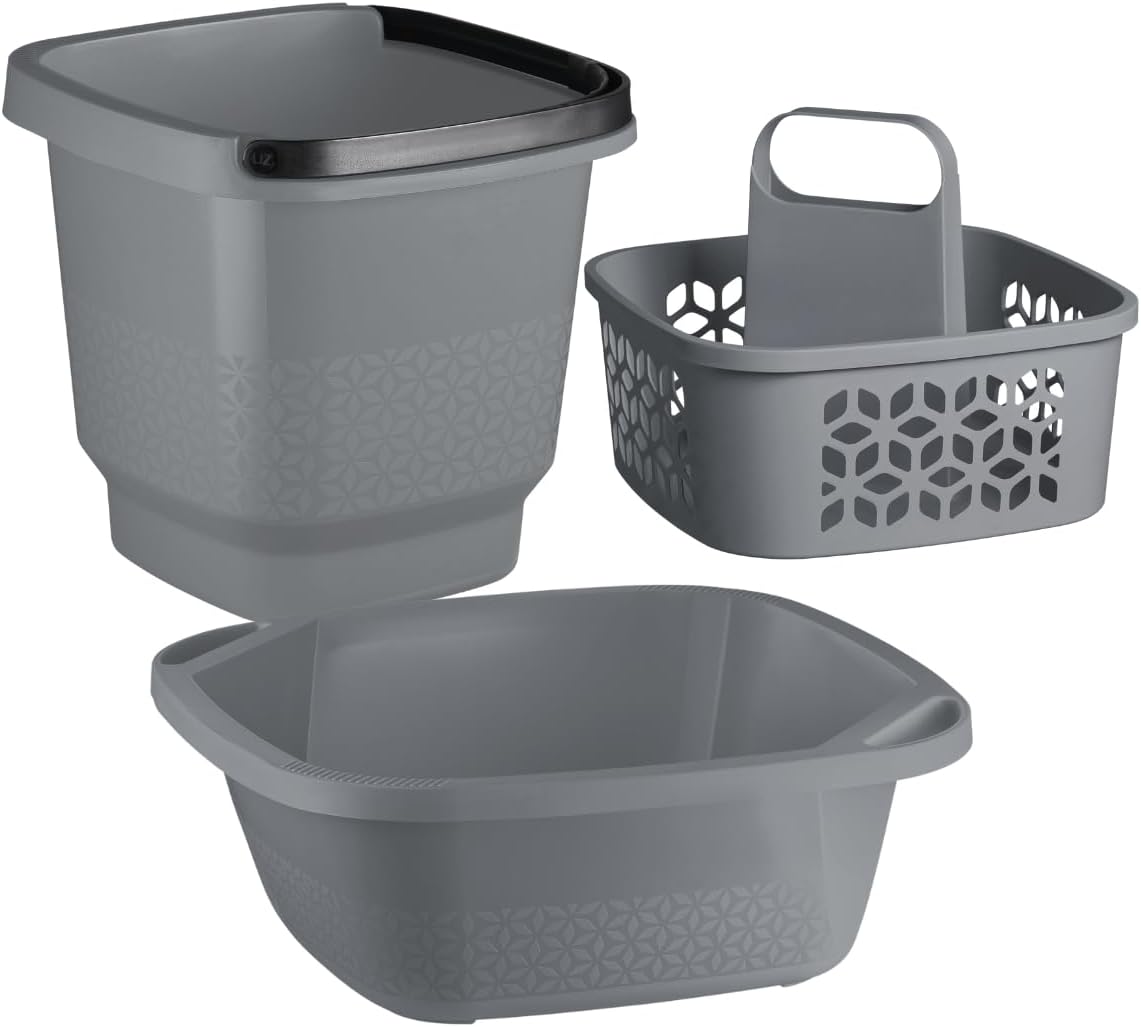 Kit Lavanderia Multiuso Balde 12L Bacia 85L Cesto