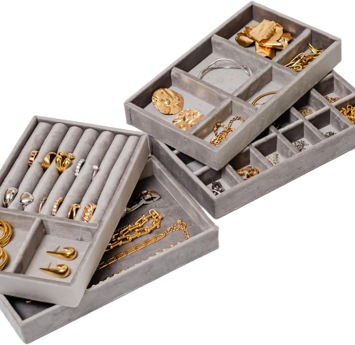 Kit de Bandejas Empilhaveis de Veludo Organizador Elegante de