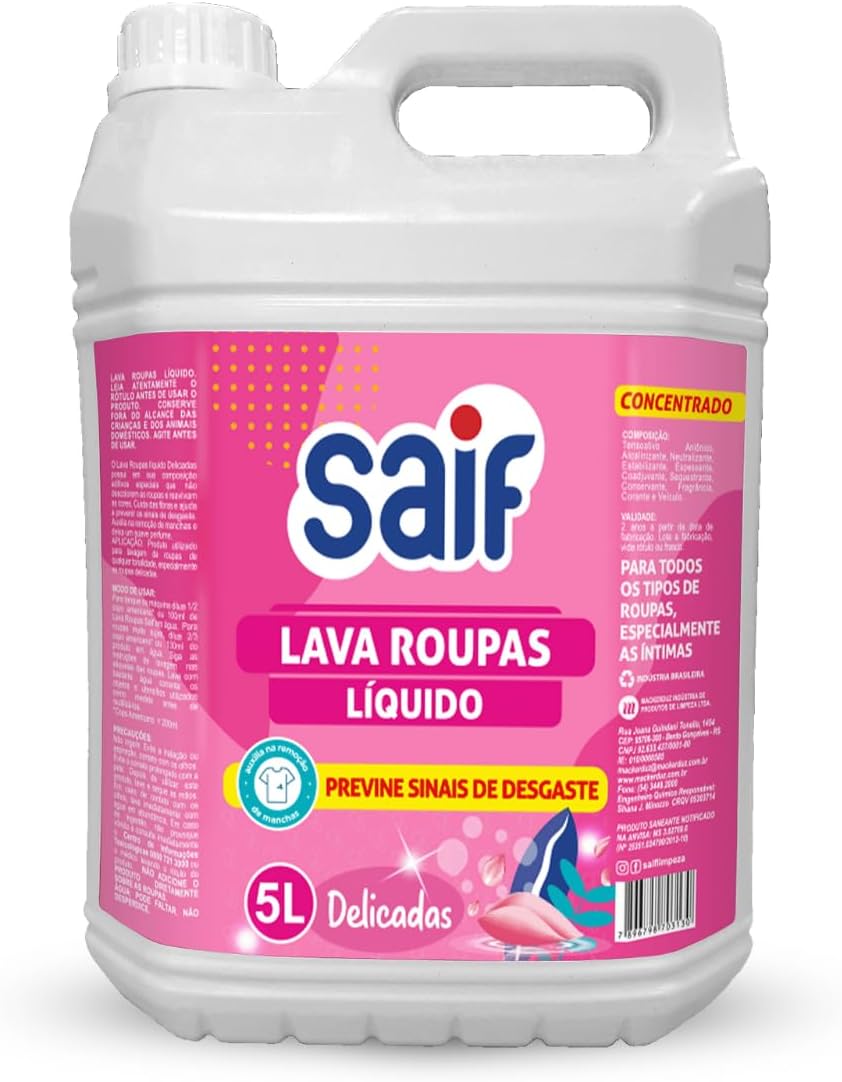 Lava Roupas Liquido Concentrado Delicadas Saif 5L Saif Sabao Liquido