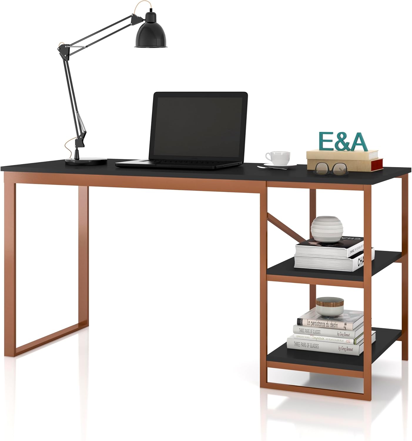 Mesa Home Office Cprateleiras De Metal EA BronzePreto