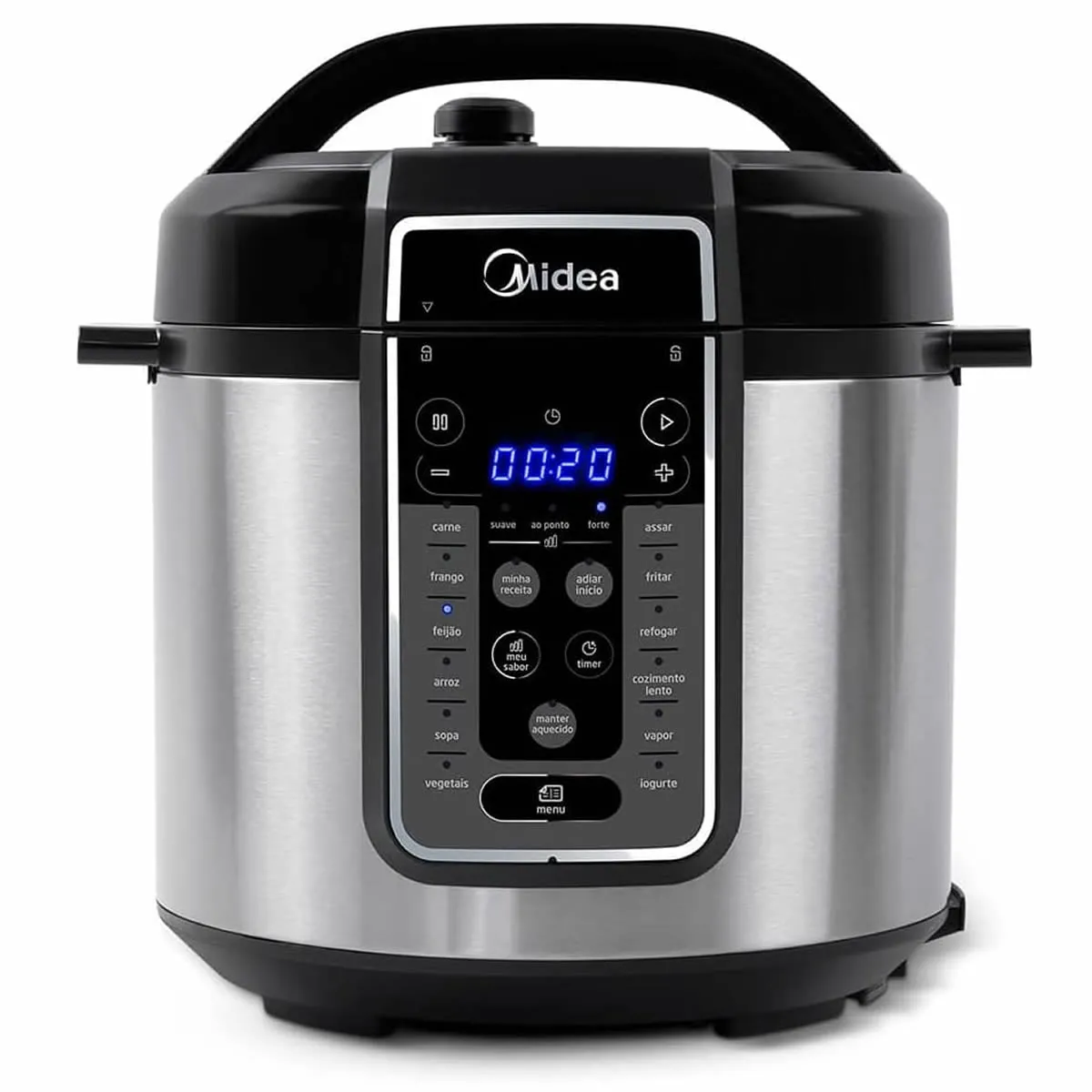 Midea Panela de Pressão Elétrica 6L com 12 receitas pré-programadas, 3 níveis de pressão e display digital, silenciosa e segura com 10 recursos de segurança