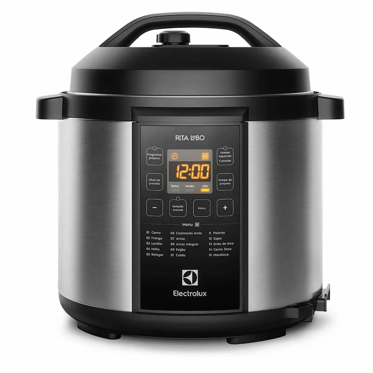 Panela pressão elétrica Electrolux digital capacidade 6L silenciosa segura 10 travas segurança 15 receitas pré-programadas 3 níveis pressão