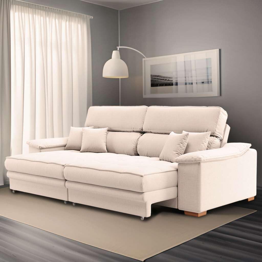 Sofa 3 Lugares Retratil e Reclinavel Leonard Linho Cru