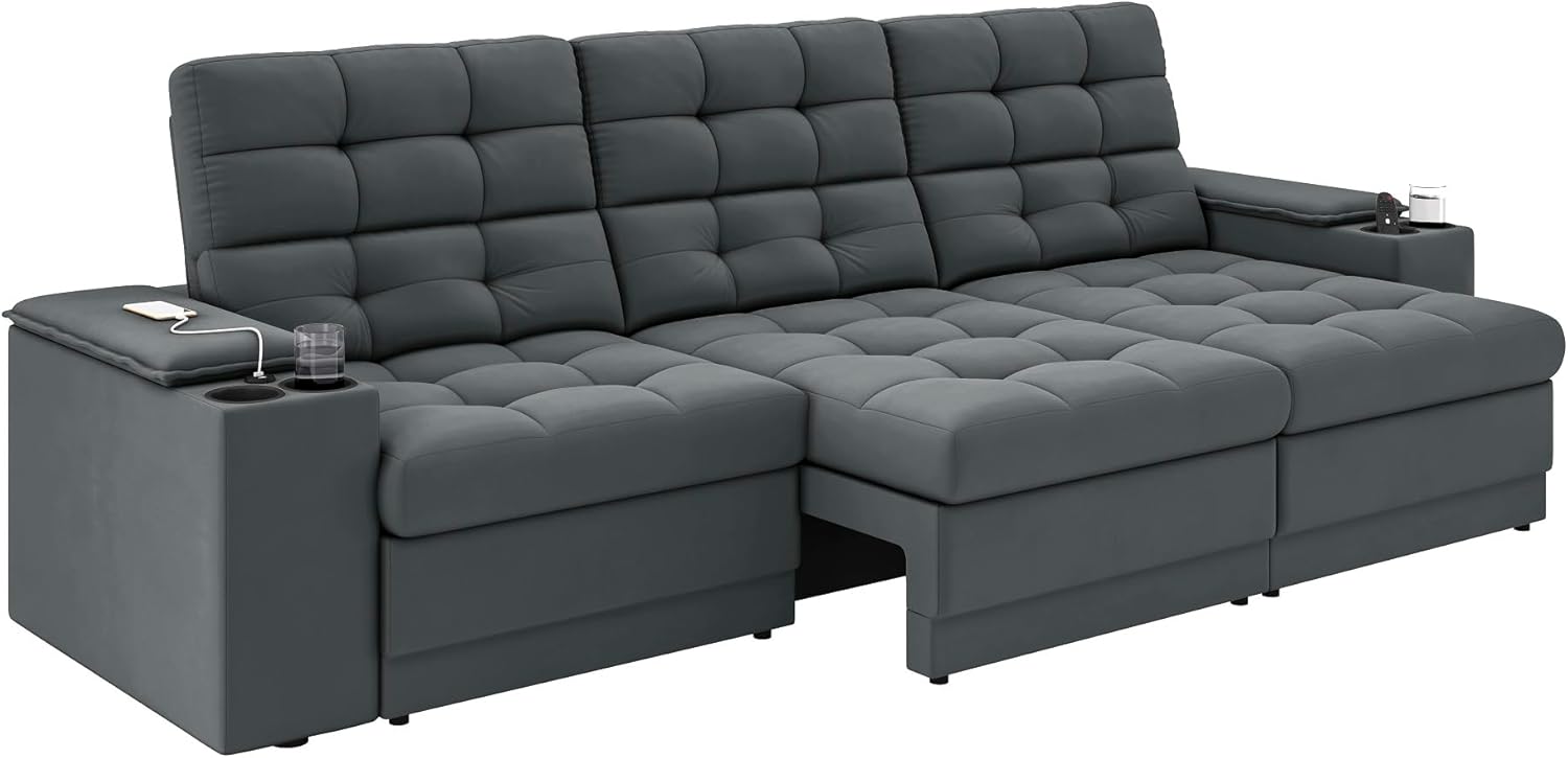 Sofa Confort Premium 230m Assento RetratilReclinavel porta copos e USB