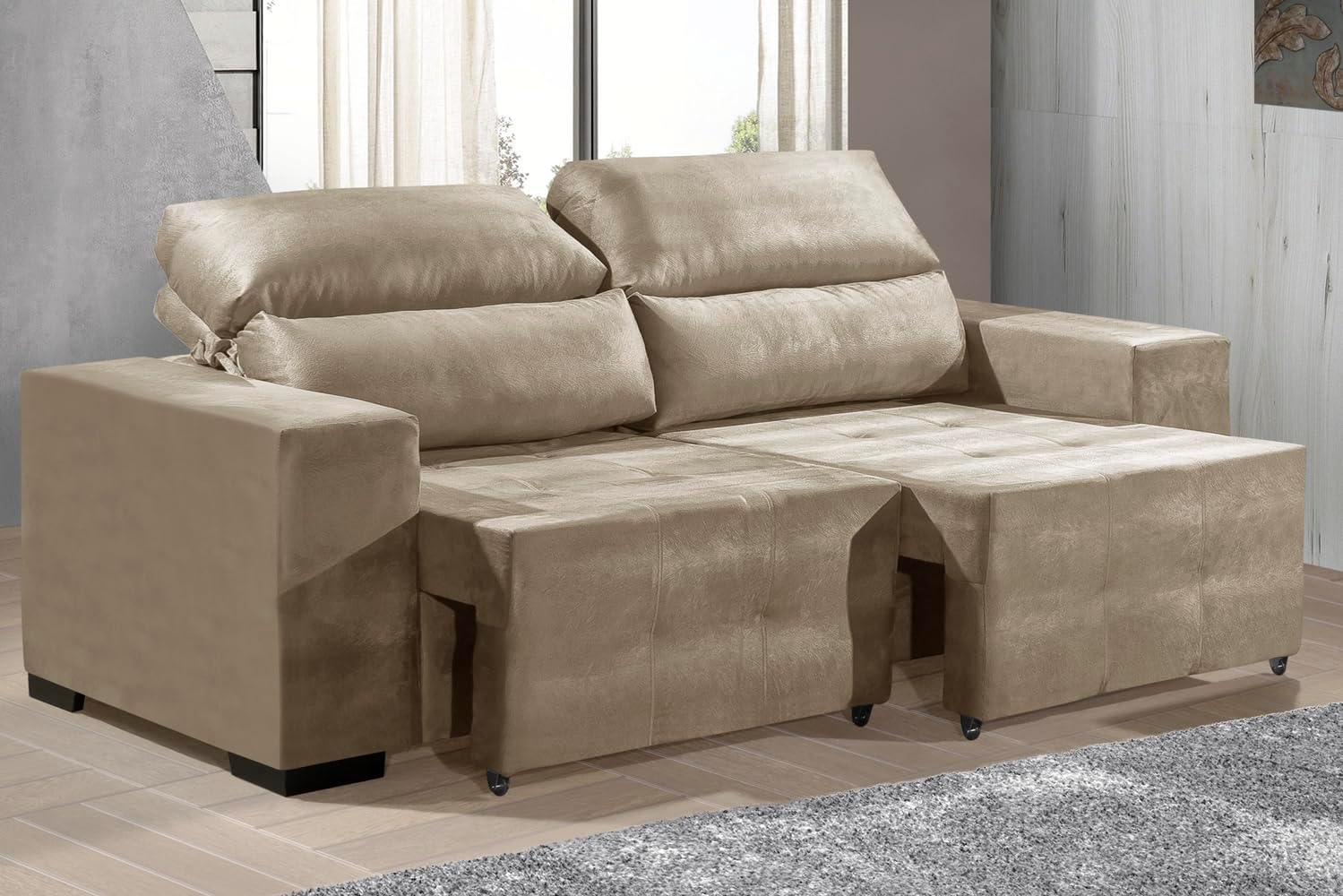 Sofa Retratil Reclinavel 2 Lugares Cancun em Veludo Pavia BEGE