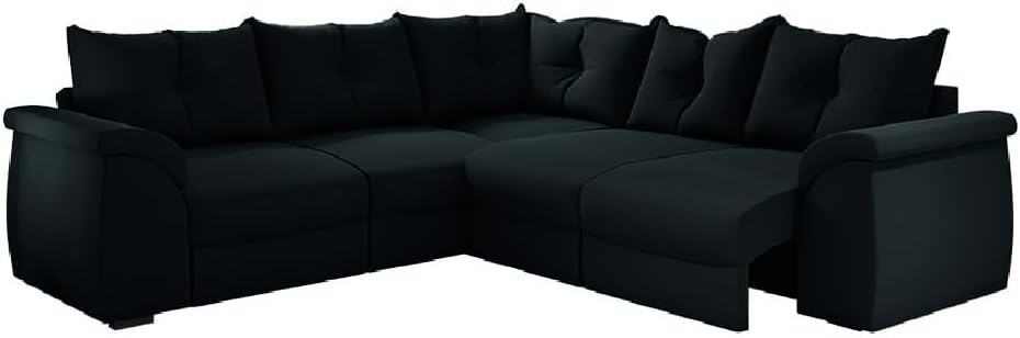 Sofa de Canto 5 Lugares Retratil Qatar Suede Preto