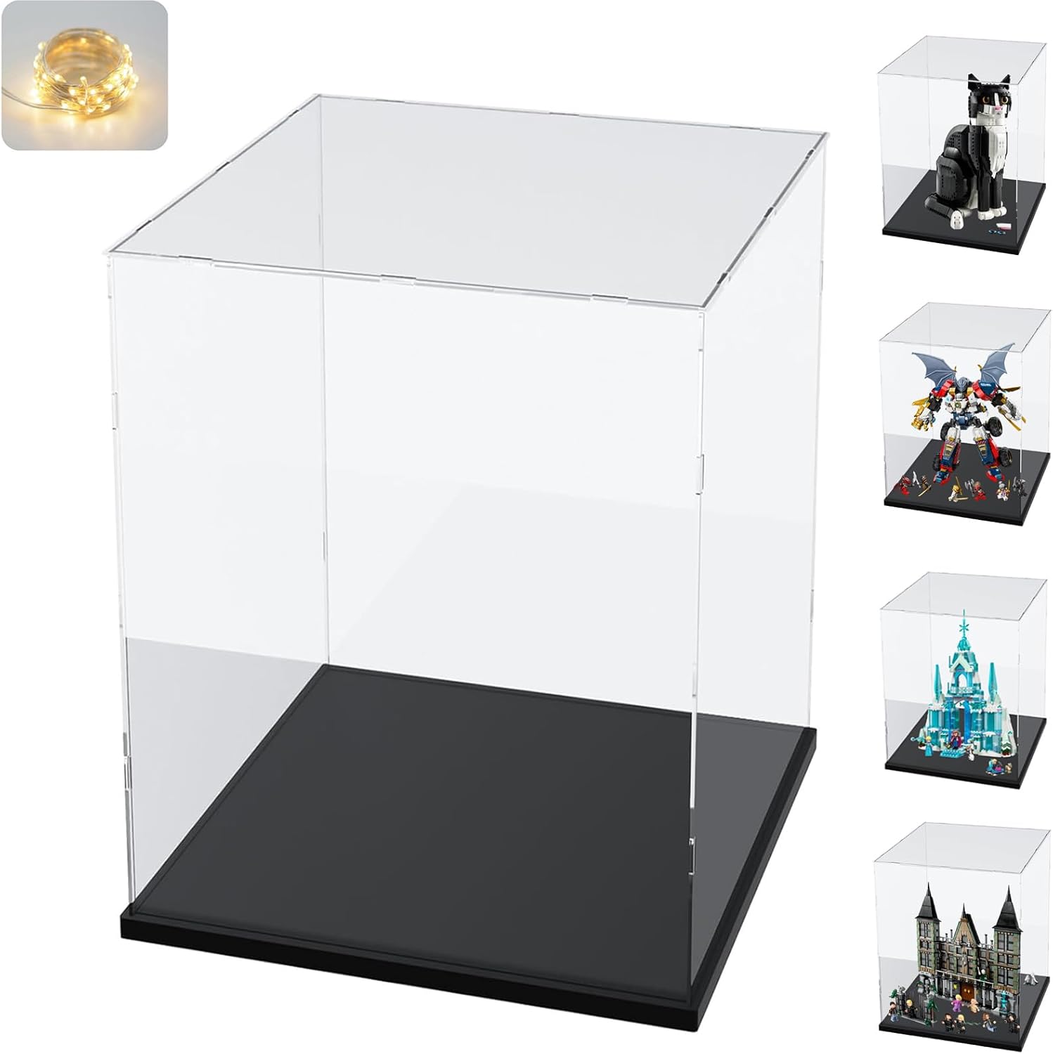 Vitrine de acrilico transparente espesso com base de madeira plastico para