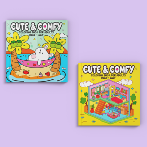 Coleção Cute & Comfy Coloring Book for Adults - Kit com 2 Livros de Colorir