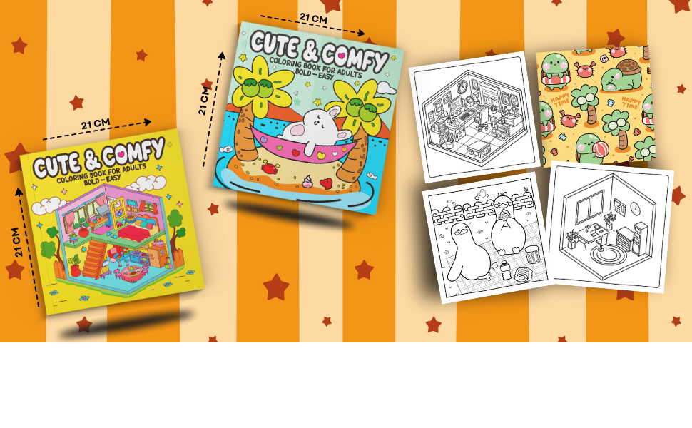 Coleção Cute & Comfy Coloring Book for Adults - Kit com 2 Livros de Colorir