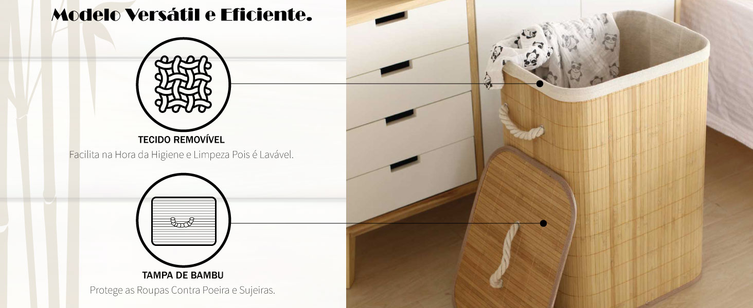 cesto bambu roupa suja tampa retangular Organizador lavandeira banheiro multiuso quarto de criança