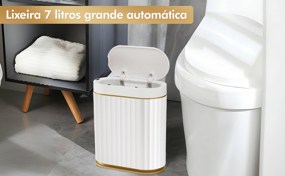 Lixeira 7 litros automática com bateria recarregável e sensor inteligente de aproximação para abrir