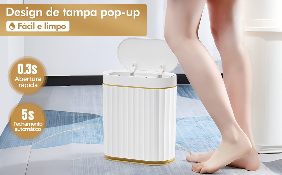 Lixeira 7 litros automática com bateria recarregável e sensor inteligente de aproximação para abrir
