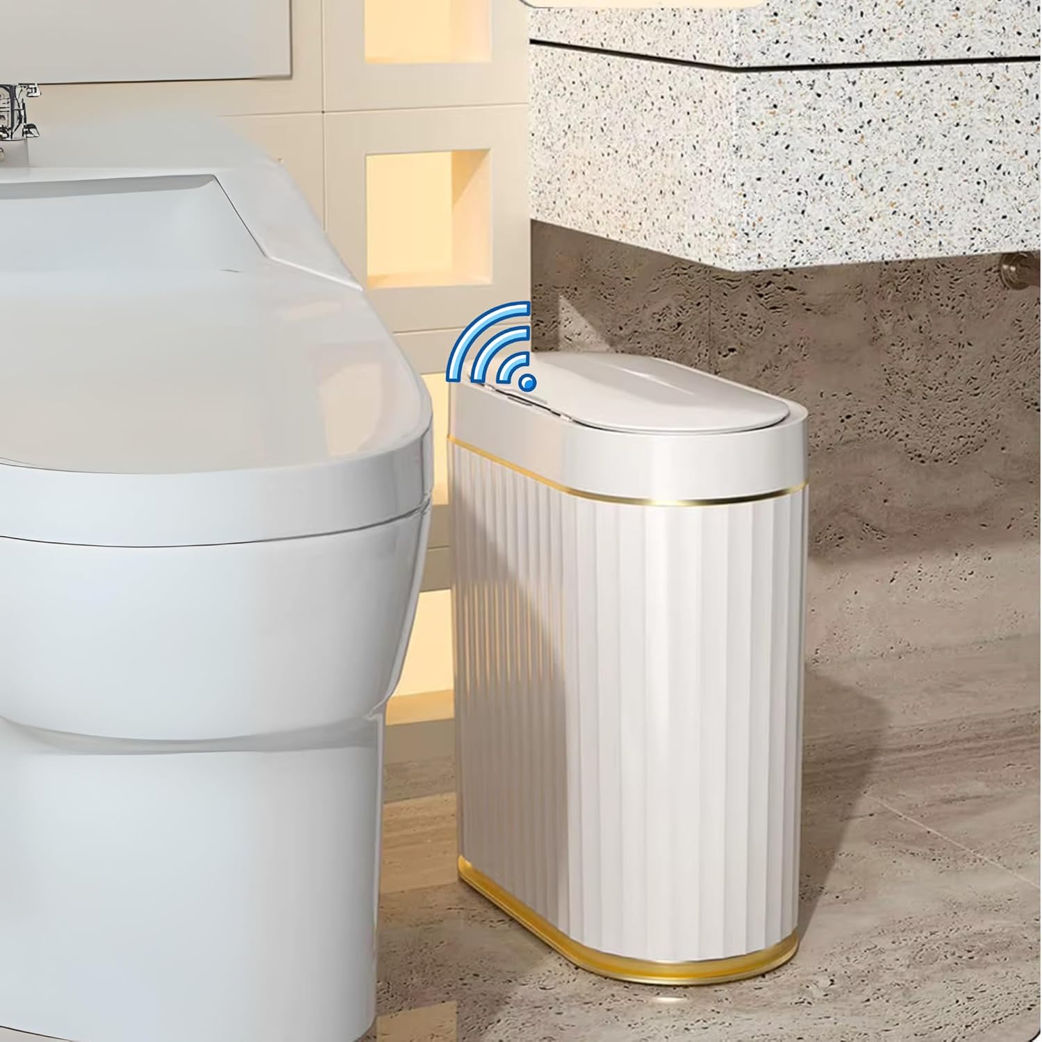 AMOREJA Lixeira Automatica com Sensor 7L Branca e Dourada
