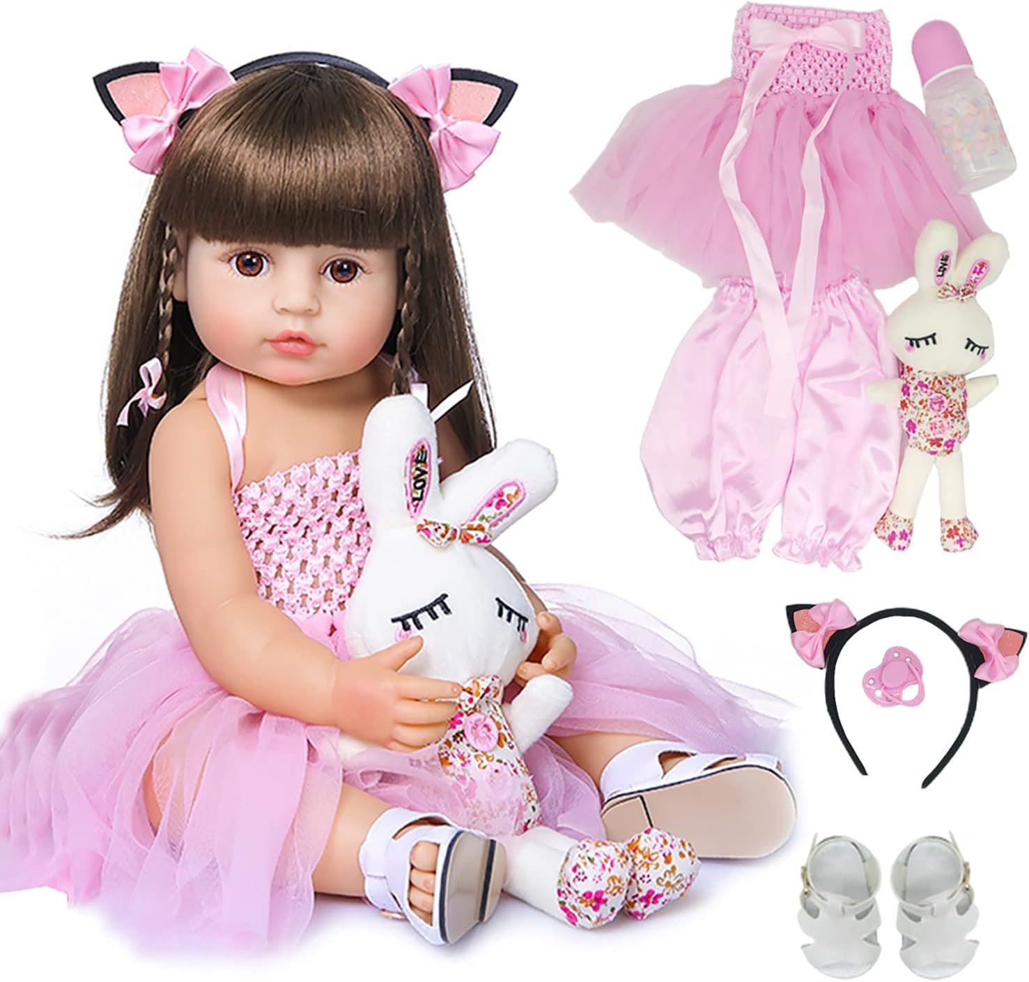 Bebe Reborn Boneca Silicone Menina Olhos Castanhos Original 55cm